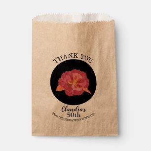Tropical Pink Floral on Black Thank You Favour Bag