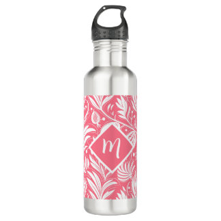 Tropical Pink Floral Pattern Diamond Monogram 710 Ml Water Bottle