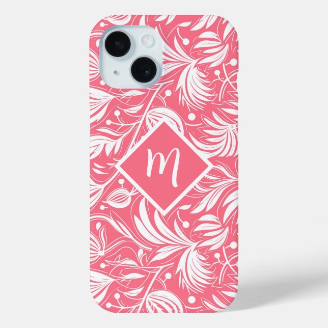 Tropical Pink Floral Pattern Diamond Monogram Case-Mate iPhone Case (Back)