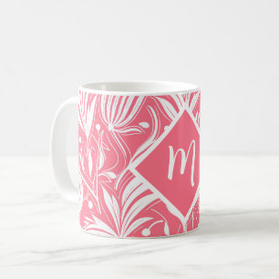 Tropical Pink Floral Pattern Diamond Monogram Coffee Mug