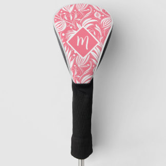Tropical Pink Floral Pattern Diamond Monogram Golf Head Cover