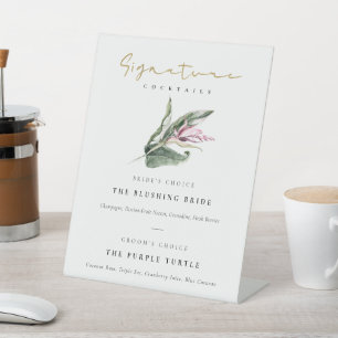 Tropical Pink Floral Signature Drinks Cocktails Pedestal Sign