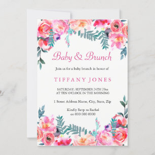 Tropical Pink Floral Watercolor Baby & Brunch Invitation