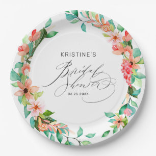 Tropical Pink Floral Watercolor Bridal Shower Paper Plate