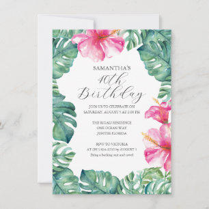 Tropical Pink Flowers 40th Birthday Invite