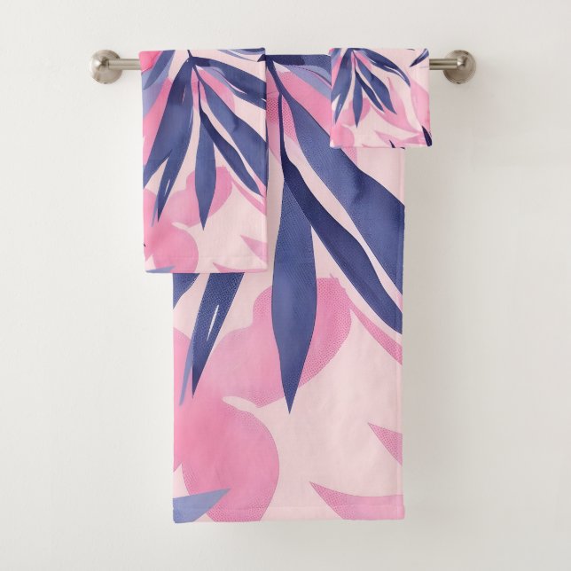 Tropical pink flowers bath towel set (Insitu)