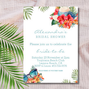 Tropical Pink Flowers Beach Bridal Shower Invitation