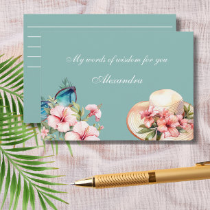 Tropical Pink Flowers Blue Beach Bridal Shower Enclosure Card