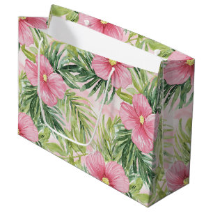 Tropical Pink Flowers Bridal Shower Large Gift Bag