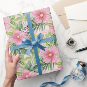 Tropical Pink Flowers Bridal Shower Wrapping Paper