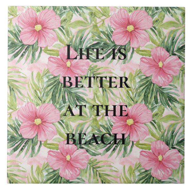 Tropical Pink Flowers Ceramic Tile (Front)