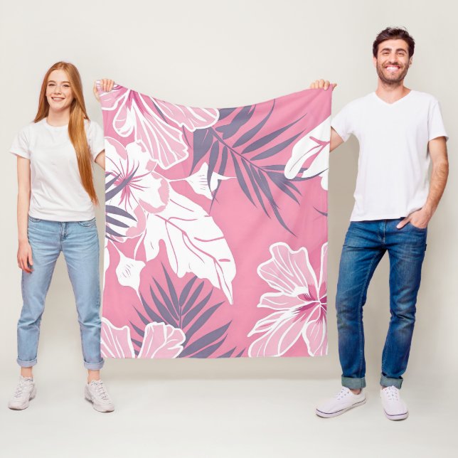 Tropical pink flowers fleece blanket (In Situ)