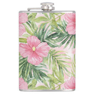 Tropical Pink Flowers   Hip Flask