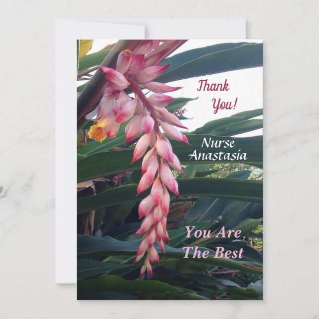 Tropical Pink Flowers Nurse Doctor Employee Thank You Card (Front)