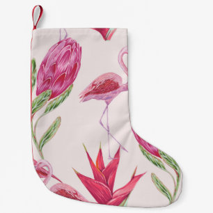 Tropical pink flowers, protea, bird of paradise fl small christmas stocking