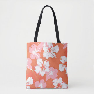 Tropical pink flowers tote bag