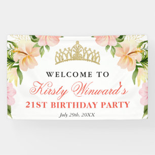 Tropical Pink Flowers Welcome Birthday Party Banner