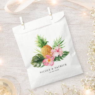 Tropical Pink Flowers with Lush Greenery Wedding Favour Bag