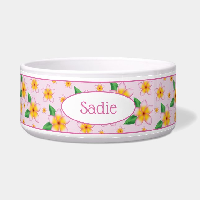 Tropical Pink Frangipani Flowers & Custom Name (Front)