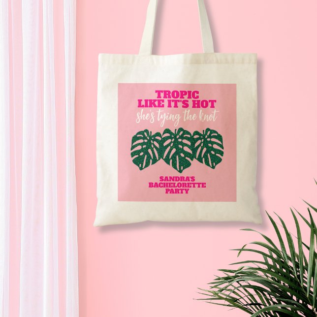 Tropical Pink Glitter Monstera Bachelorette Party Tote Bag (Tropical Pink Glitter Monstera Bachelorette Party Tote Bag)