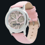 Tropical Pink & Gold Palm Leaves Pattern & Name  Watch<br><div class="desc">The Tropical Pink & Gold Palm Leaves pattern features a vibrant and exotic design inspired by tropical aesthetics. The colour scheme revolves around shades of pink and gold, creating a luxurious and stylish look. The pattern consists of palm leaves rendered in a variety of sizes and orientations, evoking a sense...</div>