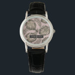 Tropical Pink & Gold Palm Leaves Pattern & Name   Watch<br><div class="desc">The Tropical Pink & Gold Palm Leaves pattern features a vibrant and exotic design inspired by tropical aesthetics. The colour scheme revolves around shades of pink and gold, creating a luxurious and stylish look. The pattern consists of palm leaves rendered in a variety of sizes and orientations, evoking a sense...</div>