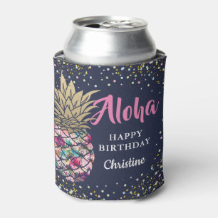 Tropical Pink Gold Pineapple Beach Party Can Cooler