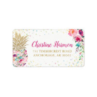 Tropical Pink Gold Pineapple Floral Glitter
