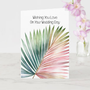 Tropical Pink Green Leaf Wedding Card