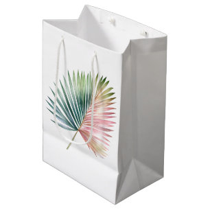 Tropical Pink Green Leaf Wedding Medium Gift Bag