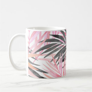 Tropical Pink Green Leaves Watercolor Coffee Mug