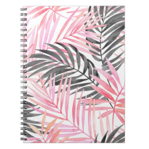 Tropical Pink Green Leaves Watercolor Notebook