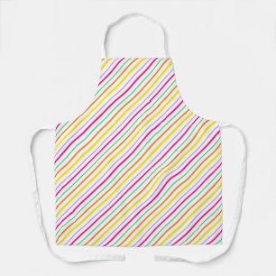 Tropical Pink Green Orange Yellow Stripes Apron