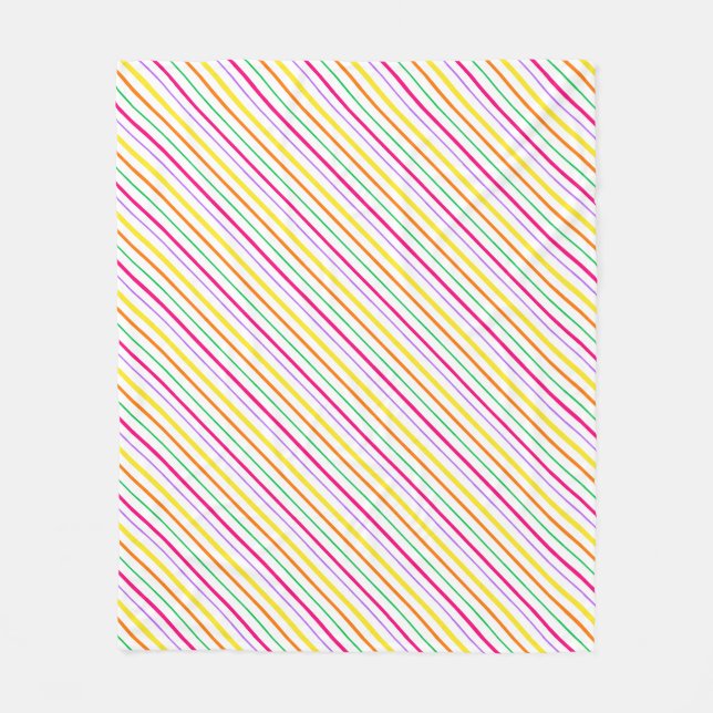 Tropical Pink Green Orange Yellow Stripes Outdoor Fleece Blanket (Front)