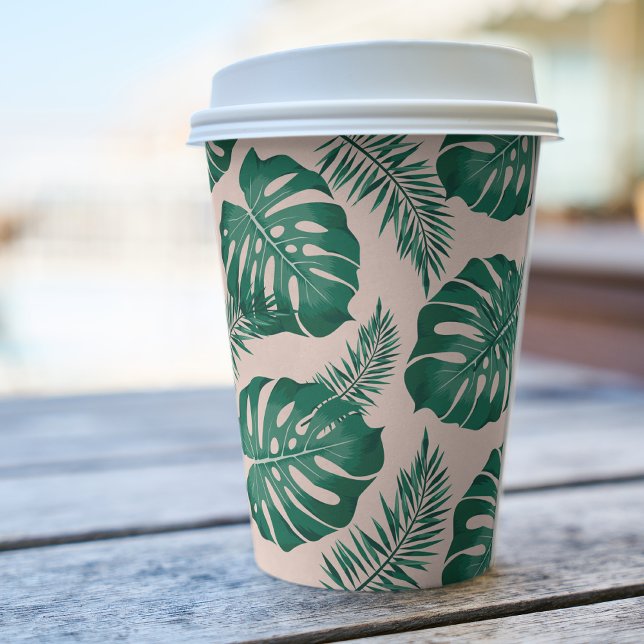 Tropical Pink & Green Palm Leaves Pattern  Paper Cups (Creator Uploaded)