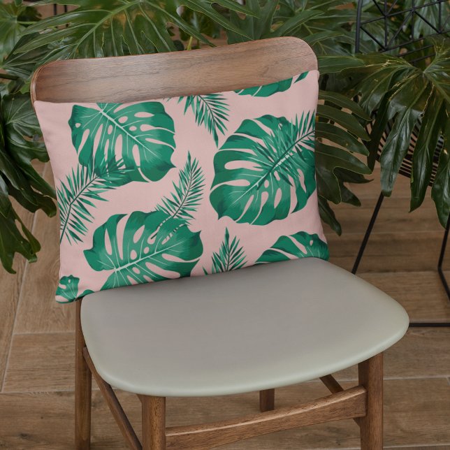 Tropical Pink & Green Palm Leaves Seamless Pattern Decorative Cushion (Creator Uploaded)