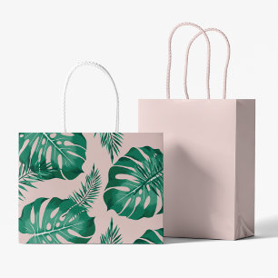 Tropical Pink & Green Palm Leaves Seamless Pattern Large Gift Bag