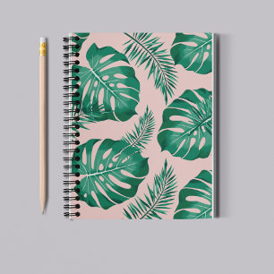 Tropical Pink & Green Palm Leaves Seamless Pattern Notebook