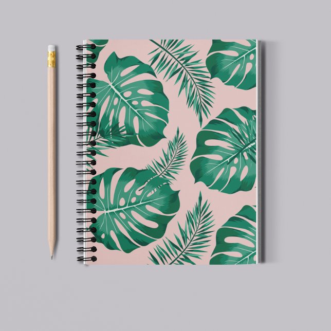 Tropical Pink & Green Palm Leaves Seamless Pattern Notebook (Creator Uploaded)
