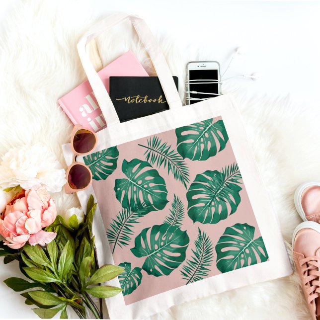 Tropical Pink & Green Palm Leaves Seamless Pattern Tote Bag (Creator Uploaded)