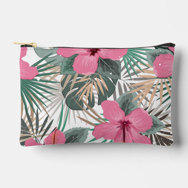 Tropical Pink Hibiscus Accessory Pouch (Front)