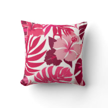 Tropical Pink Hibiscus and Monstera Leaves Pattern