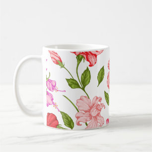 Tropical Pink Hibiscus Botanical Art Coffee Mug