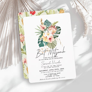 Tropical Pink Hibiscus Botanical Bat Mitzvah Invitation