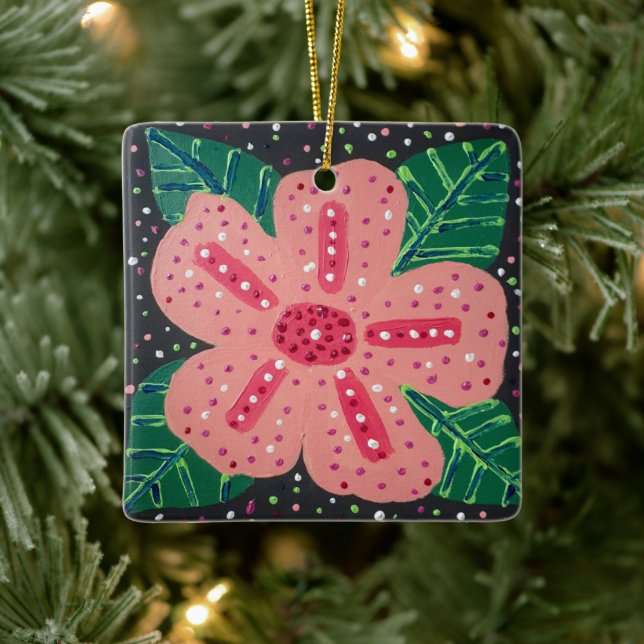 Tropical Pink Hibiscus  Ceramic Ornament (Tree)