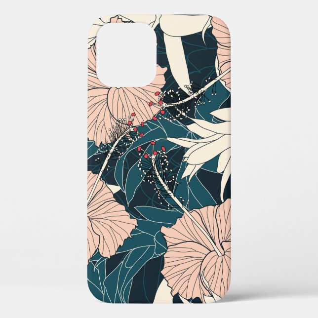 Tropical pink hibiscus, dark background Case-Mate iPhone case (Back)
