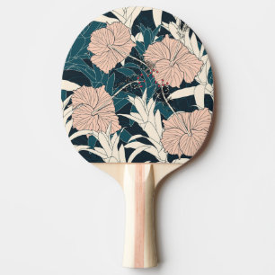 Tropical pink hibiscus, dark background ping pong paddle