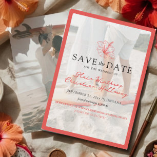 Tropical Pink Hibiscus Double Sided Photo Wedding Save The Date