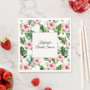 Tropical Pink Hibiscus Floral Bridal Shower   Napkin