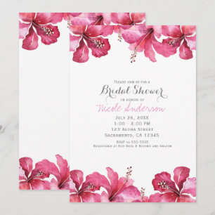 Tropical Pink Hibiscus Floral Hawaiian Invitations